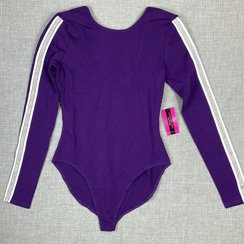 Material Girl Purple & White Stripe Leotard Bodysuit Juniors Size Medium - Picture 3 of 6